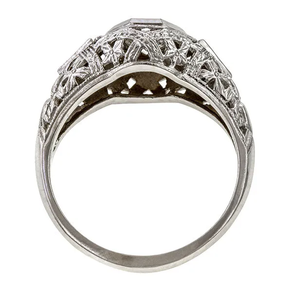 Art Deco Filigree Diamond Ring, Old Euro 0.45ct.