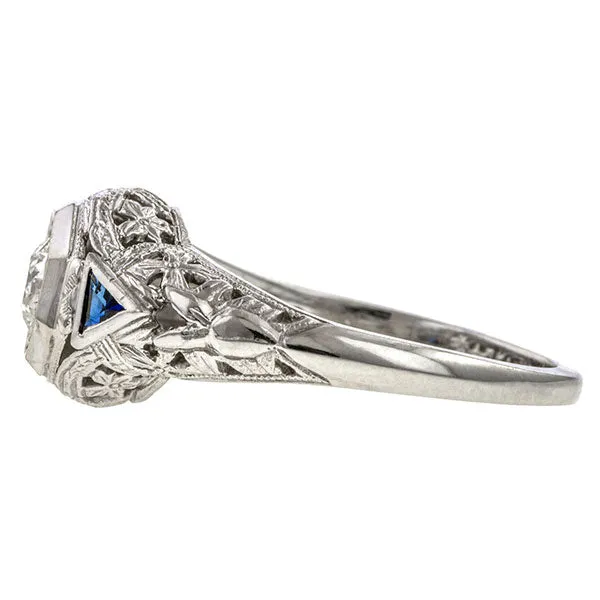 Art Deco Filigree Diamond Ring, Old Euro 0.45ct.