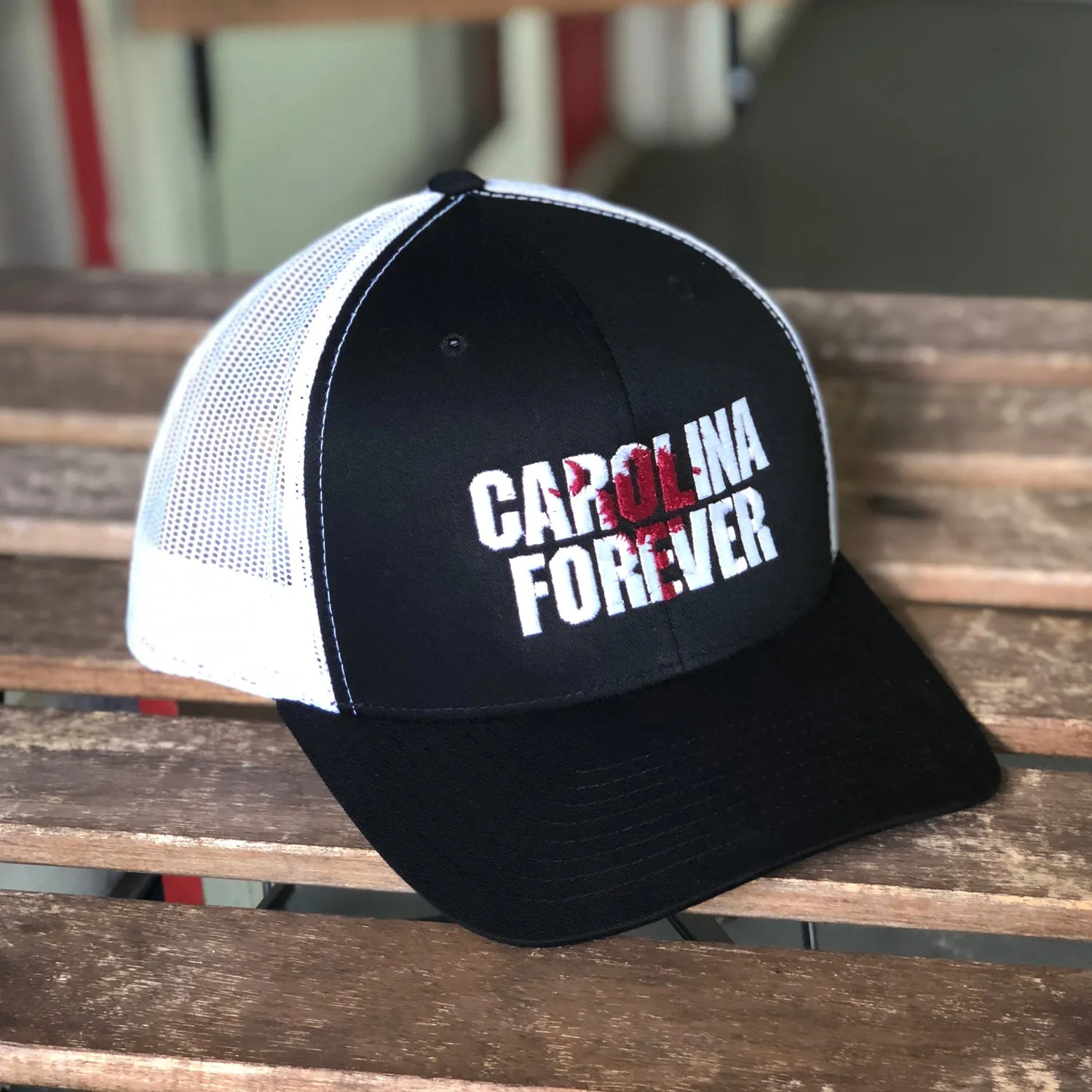 Carolina Forever - Script - Black/White Trucker Hat