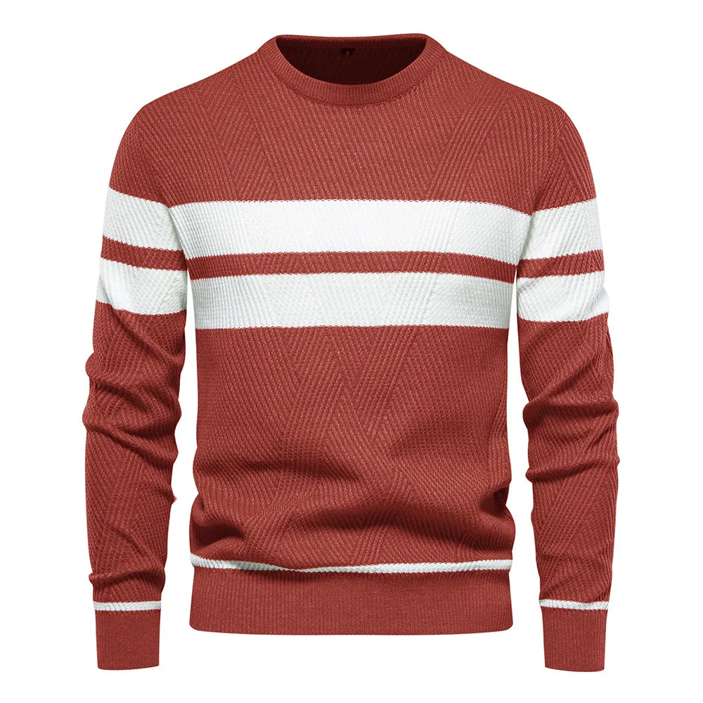 CASUAL STRIPED MEN'S SWEATER PULLOVER COLOR BLOCKED ROUND NECK MEN'S KNIT SWEATER