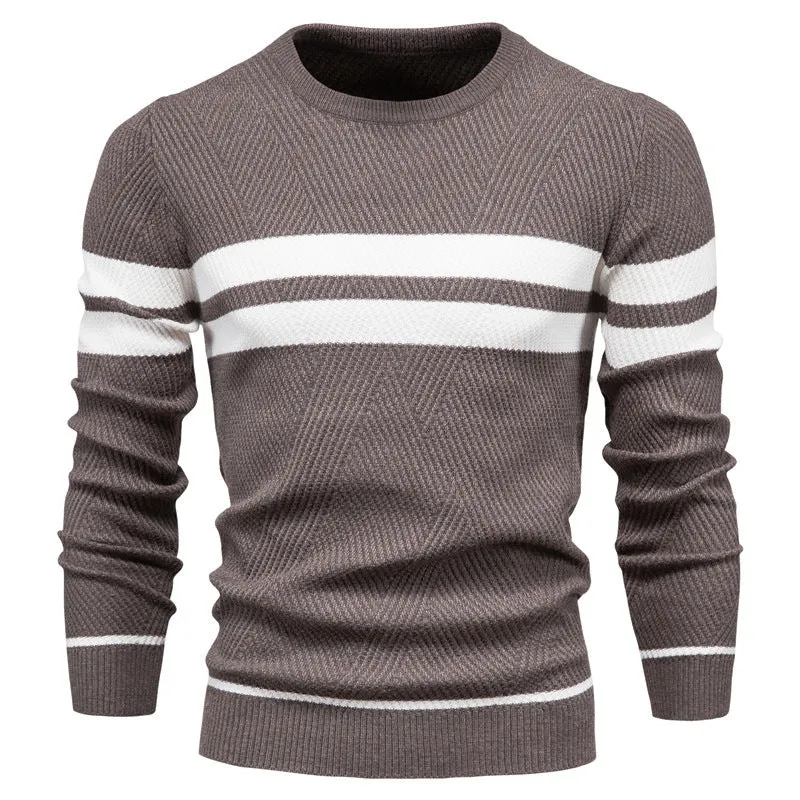 CASUAL STRIPED MEN'S SWEATER PULLOVER COLOR BLOCKED ROUND NECK MEN'S KNIT SWEATER