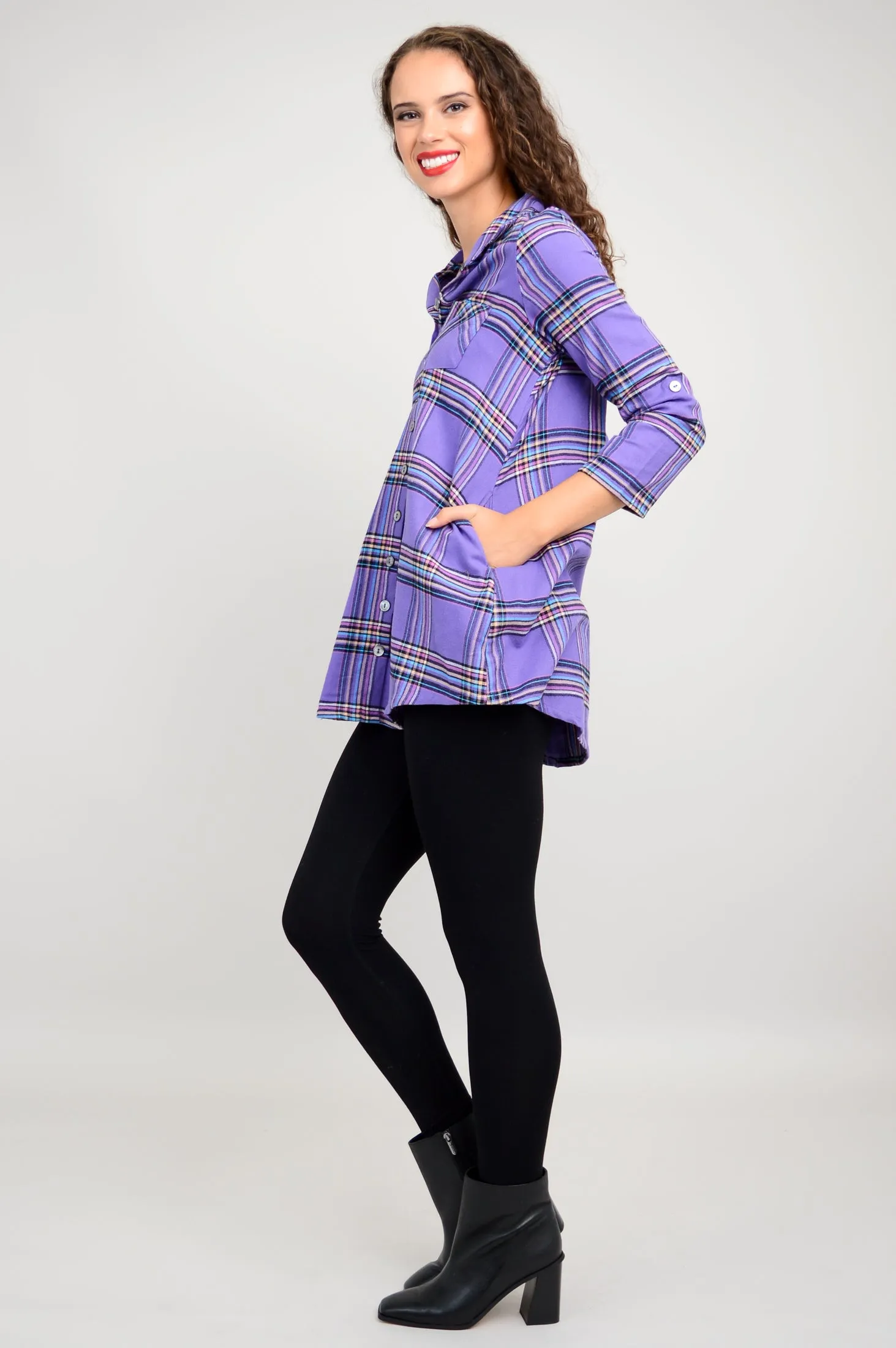 Celine Tunic, Violet Plaid, Cotton Flannel - Final Sale