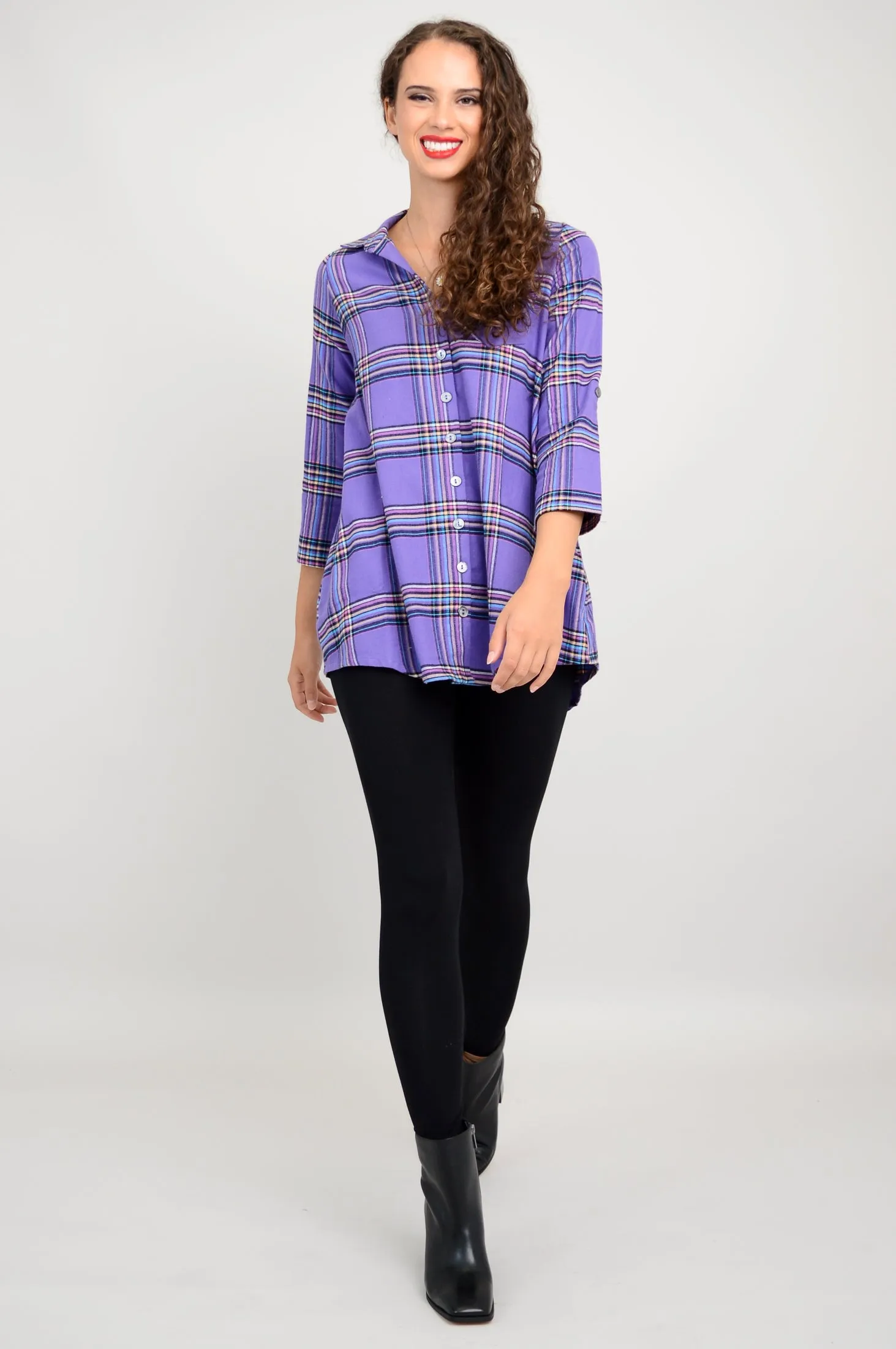 Celine Tunic, Violet Plaid, Cotton Flannel - Final Sale