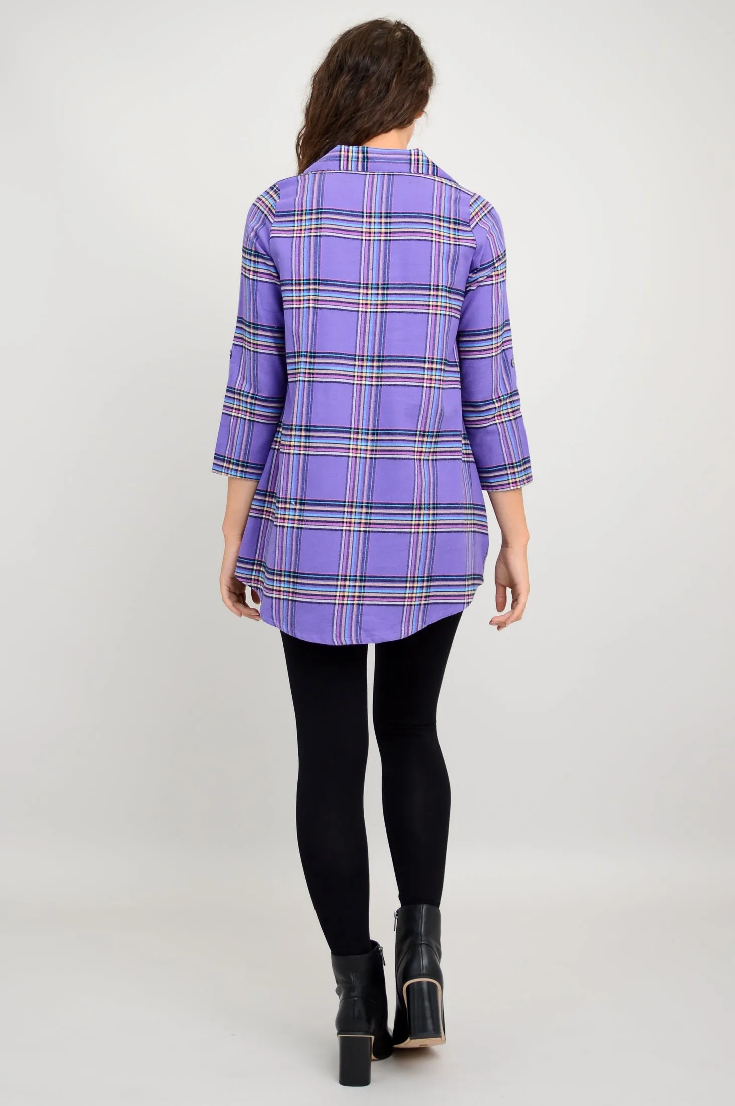 Celine Tunic, Violet Plaid, Cotton Flannel - Final Sale