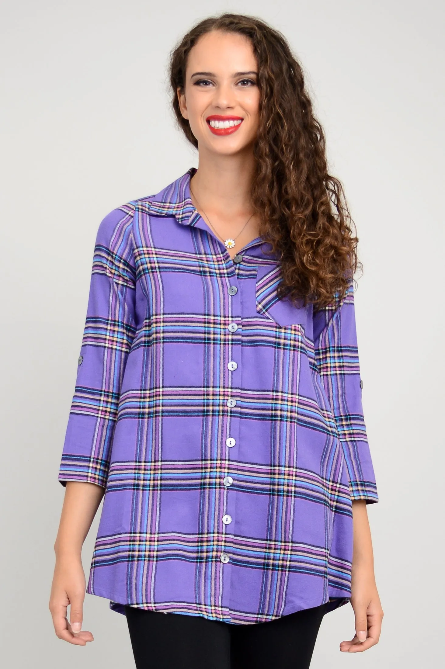 Celine Tunic, Violet Plaid, Cotton Flannel - Final Sale