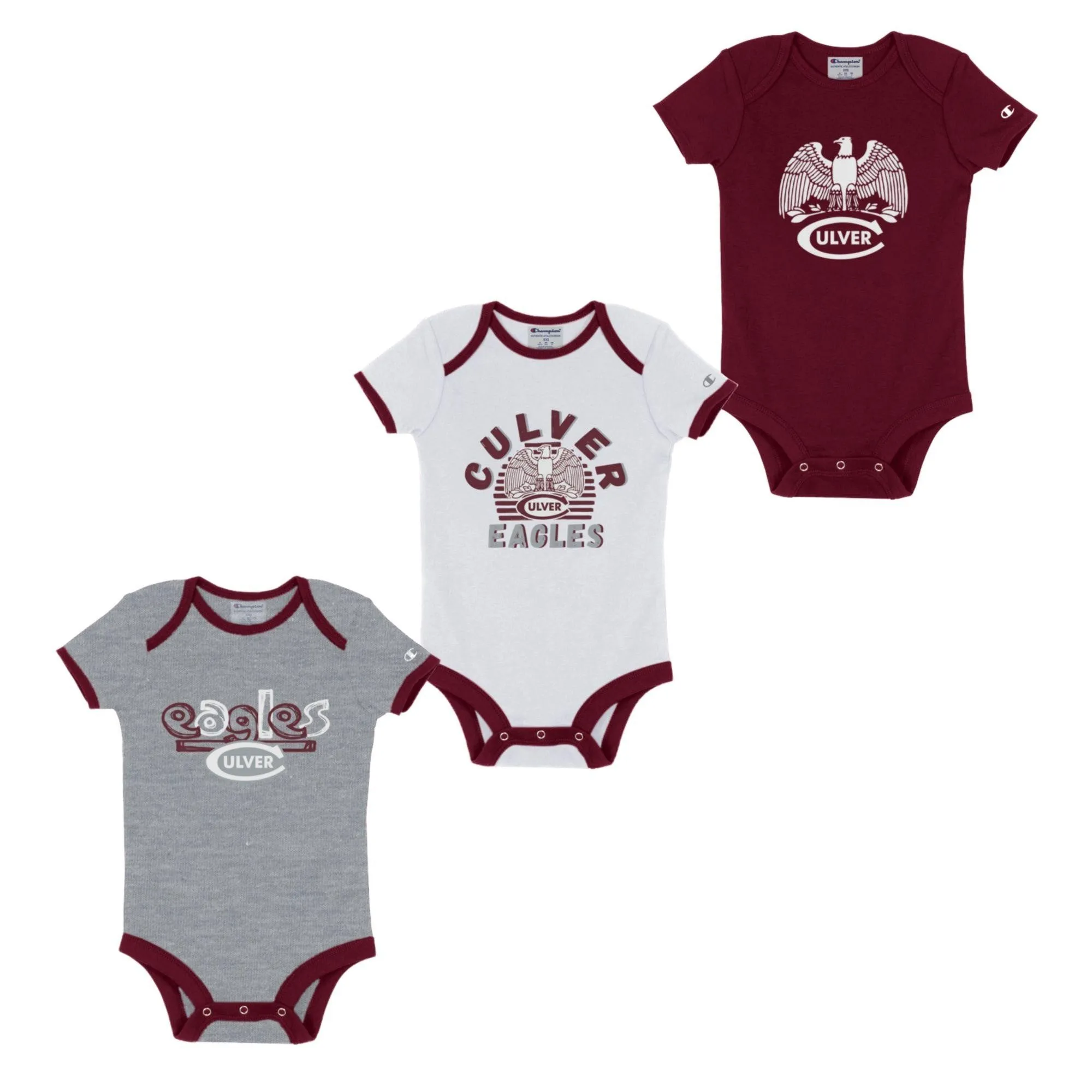 Champion 3 Pack Onesie Set - Heather Grey, White & Maroon