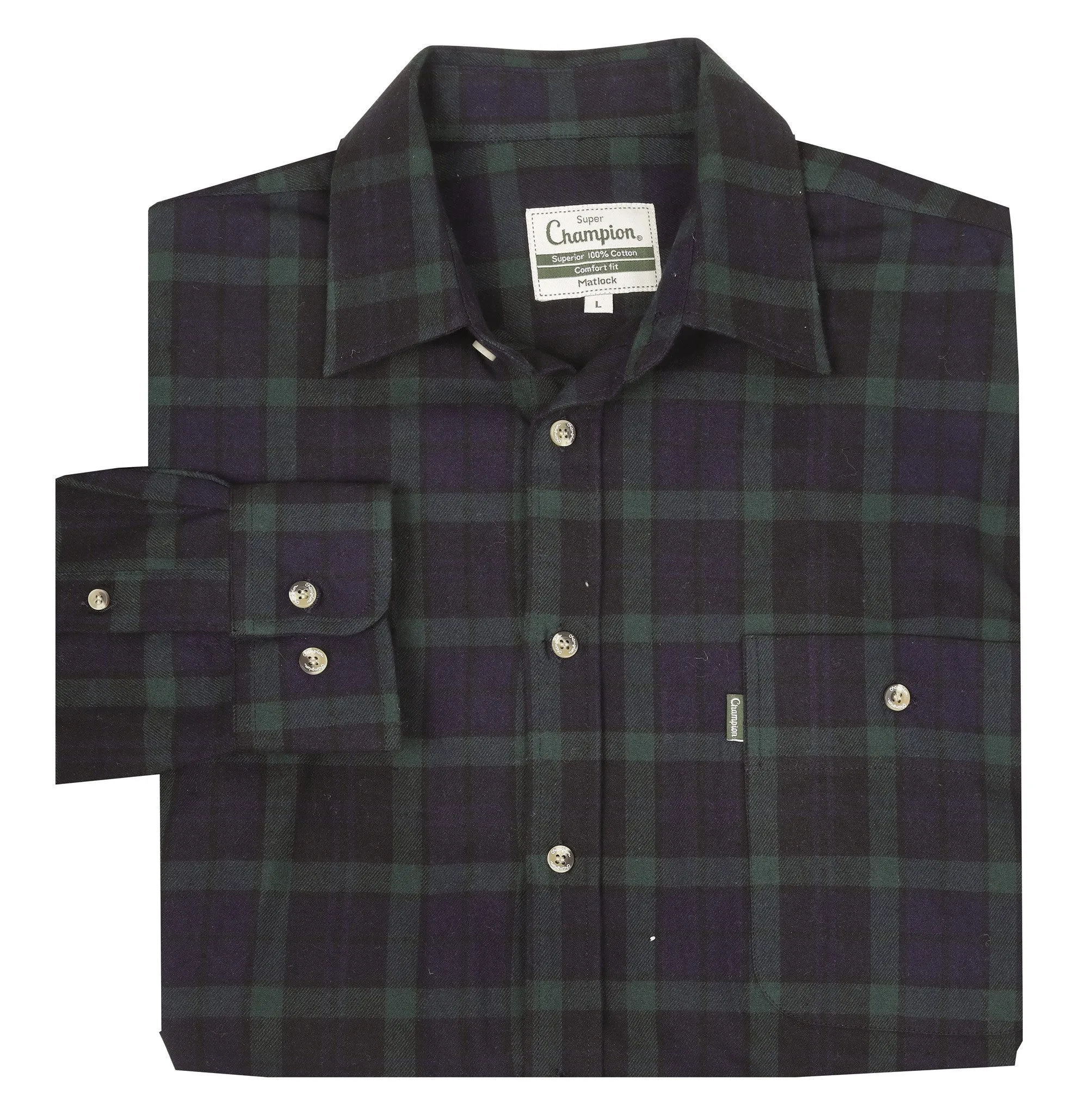 Champion Mens Matlock 100% Cotton Check Shirt-GREEN