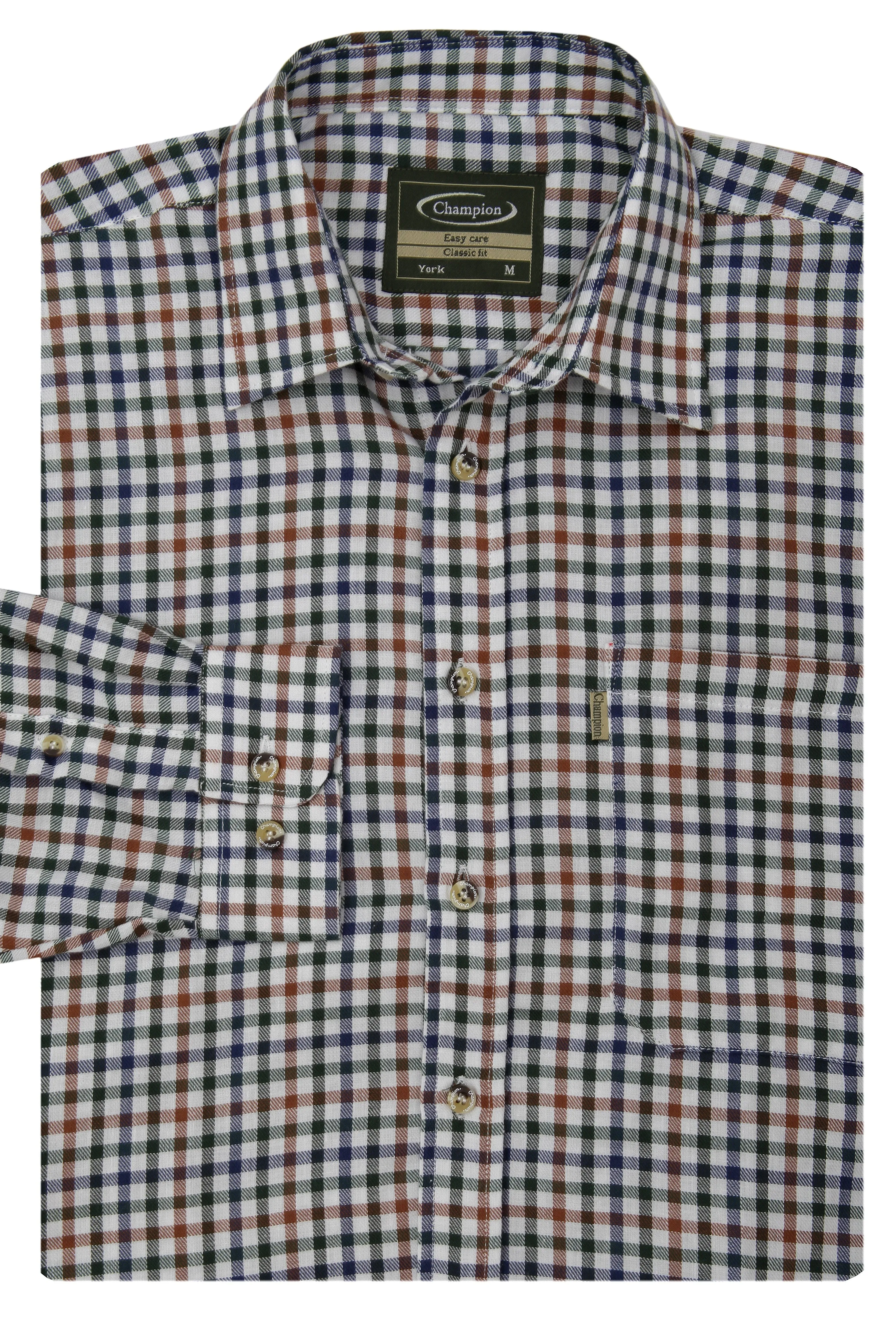 Champion Mens York Long Sleeve Check Shirt-BROWN