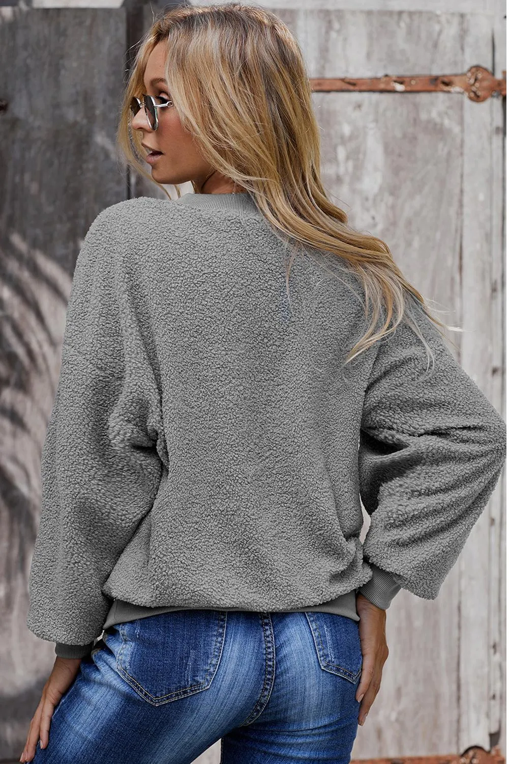 Fashion Gray Terry Thread Cashmere Sweatshirt