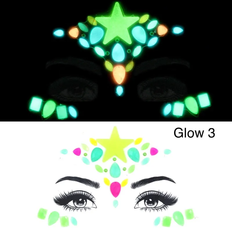 Glow in the Dark Face Gems - 14 Designs