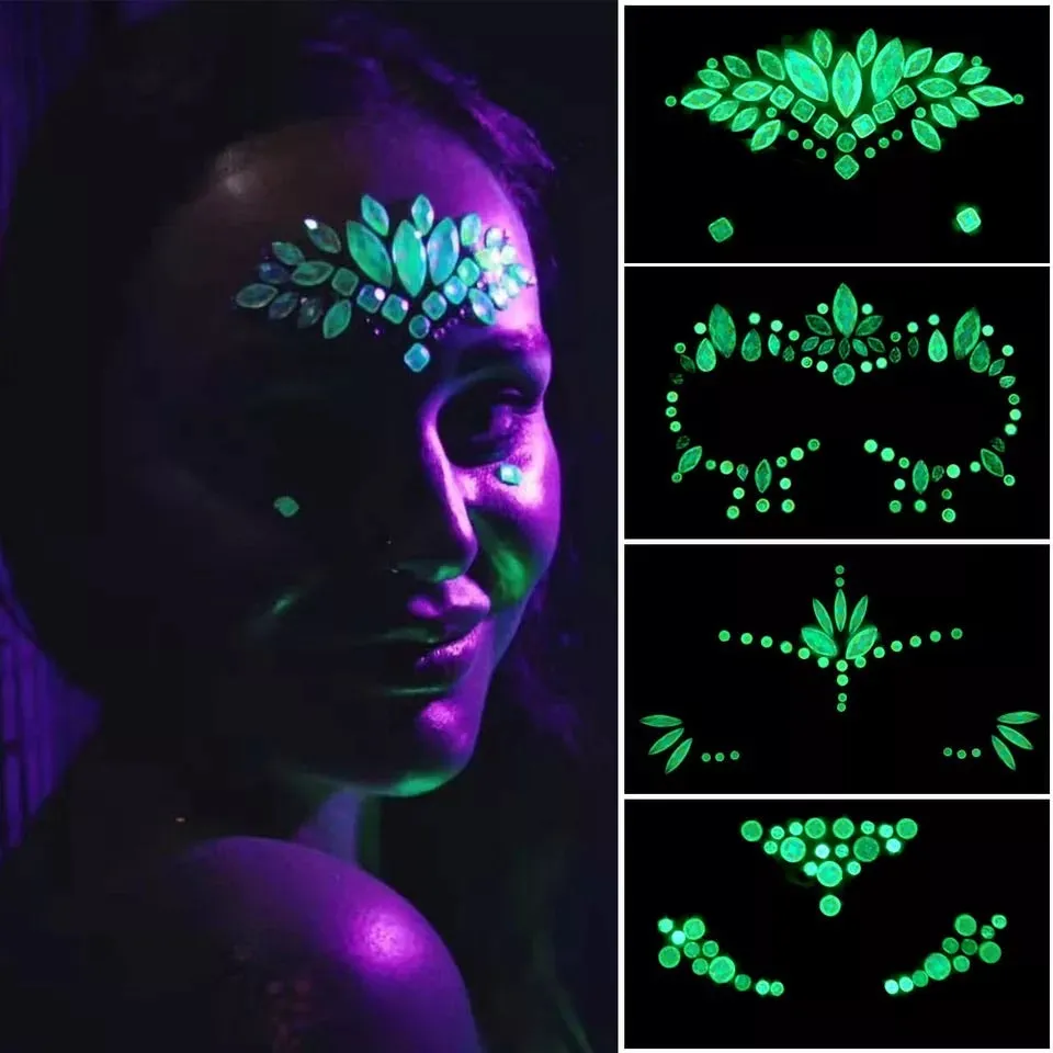 Glow in the Dark Face Gems - 14 Designs