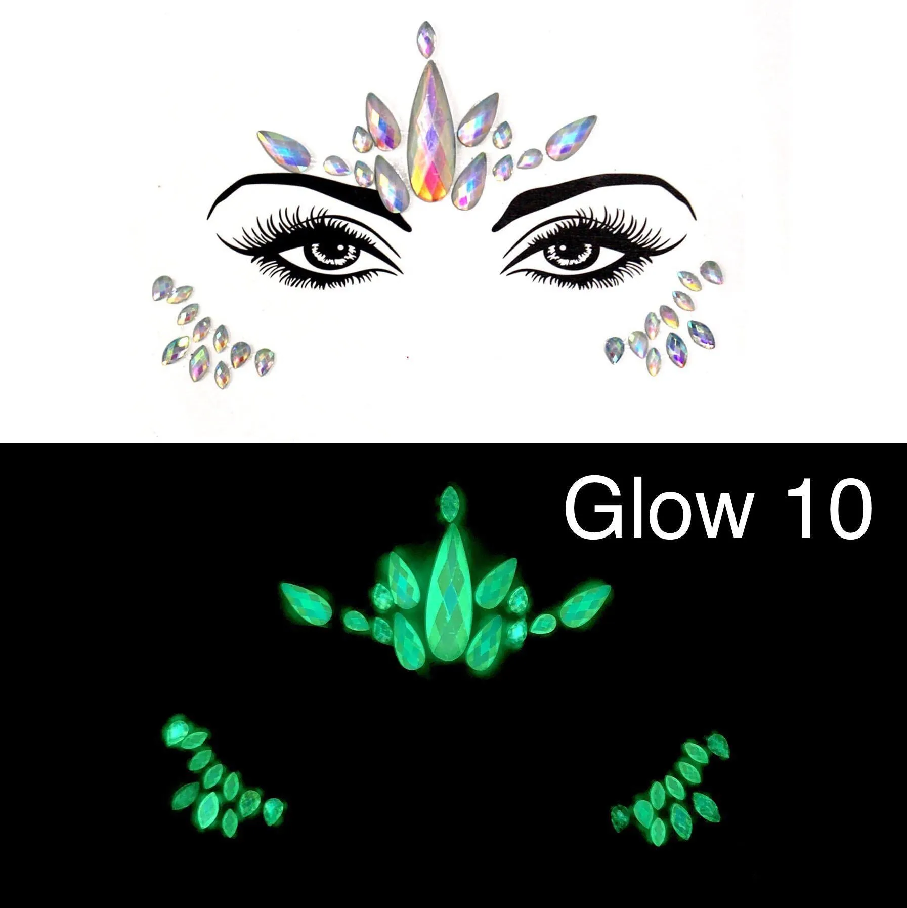 Glow in the Dark Face Gems - 14 Designs