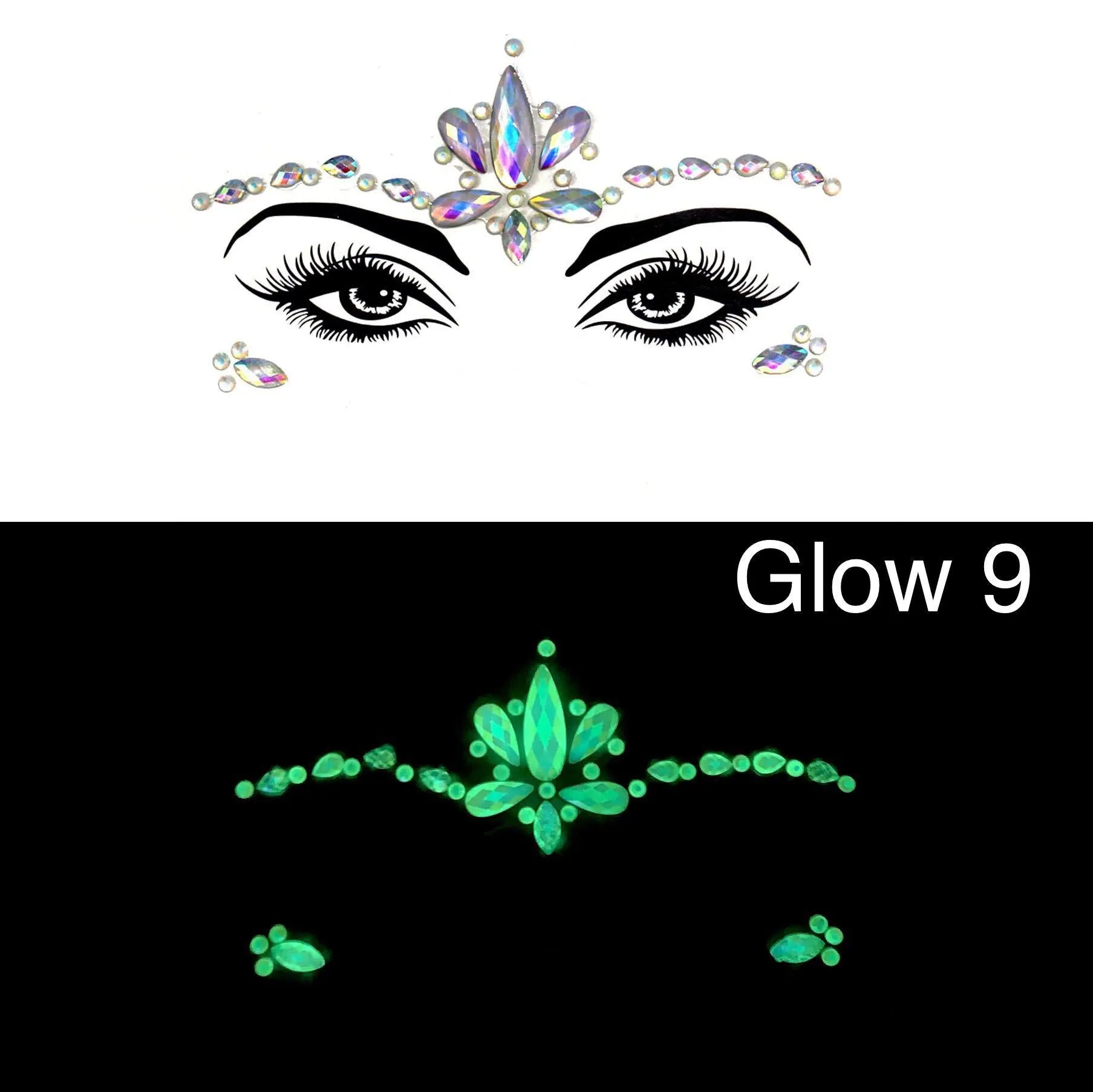 Glow in the Dark Face Gems - 14 Designs