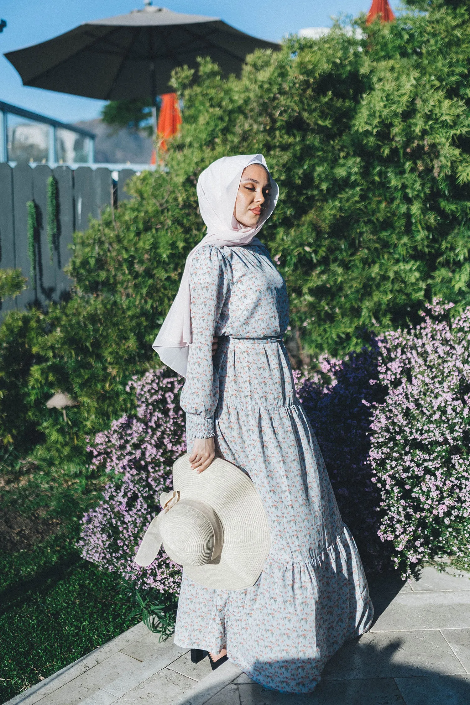 Nova Smock Floral Dress- Sky Blue