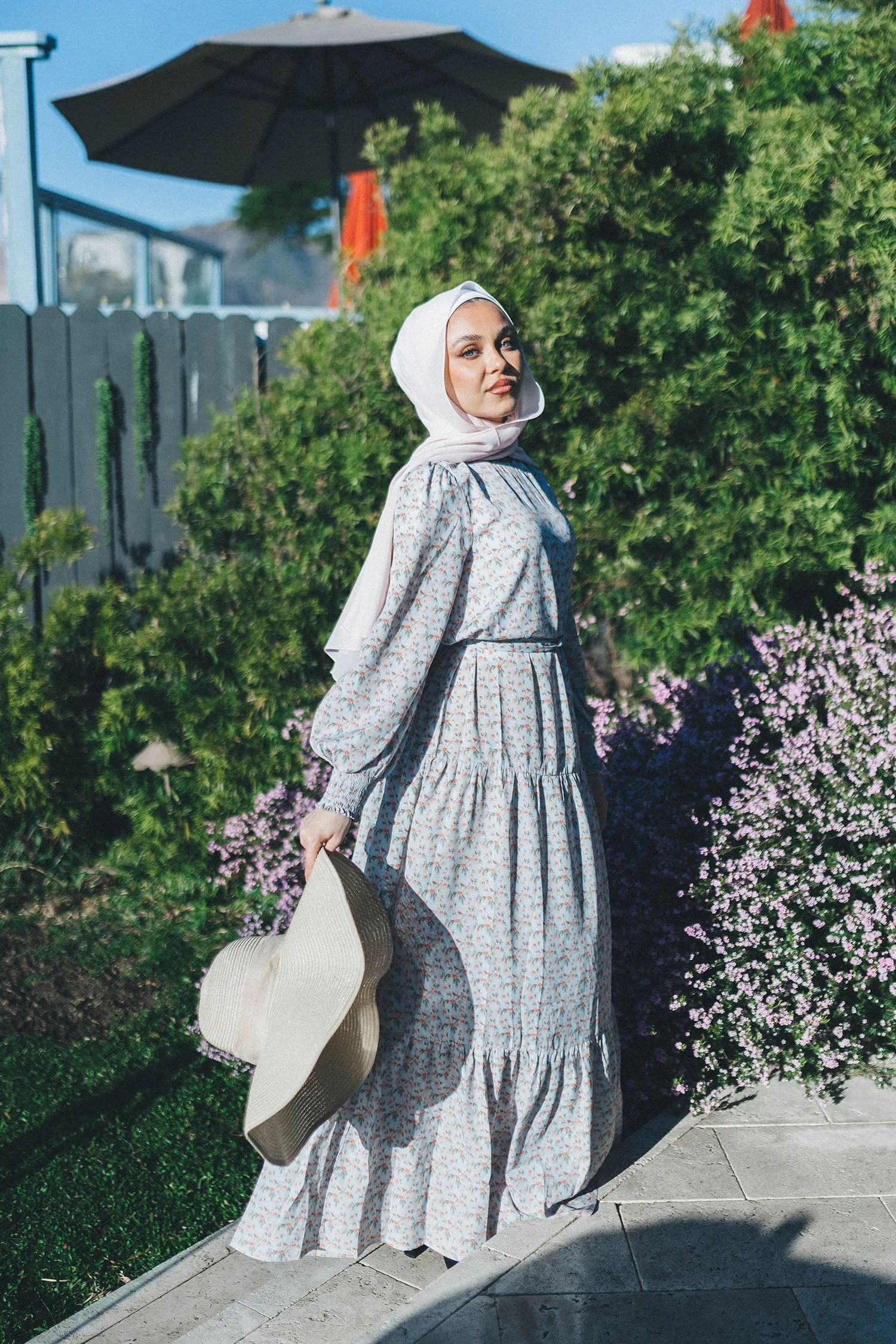 Nova Smock Floral Dress- Sky Blue