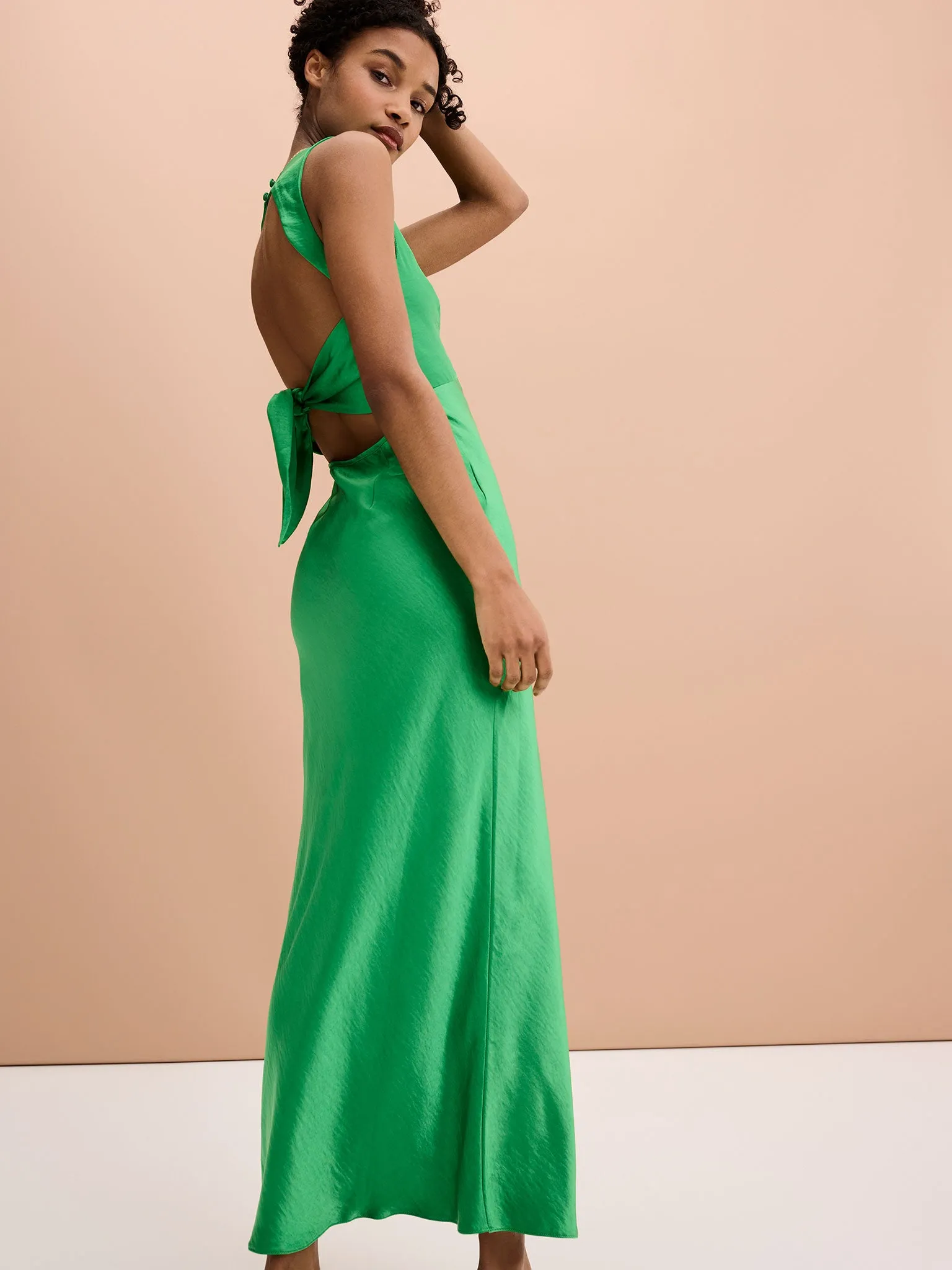 Nova Tie Back Dress in Fern Green