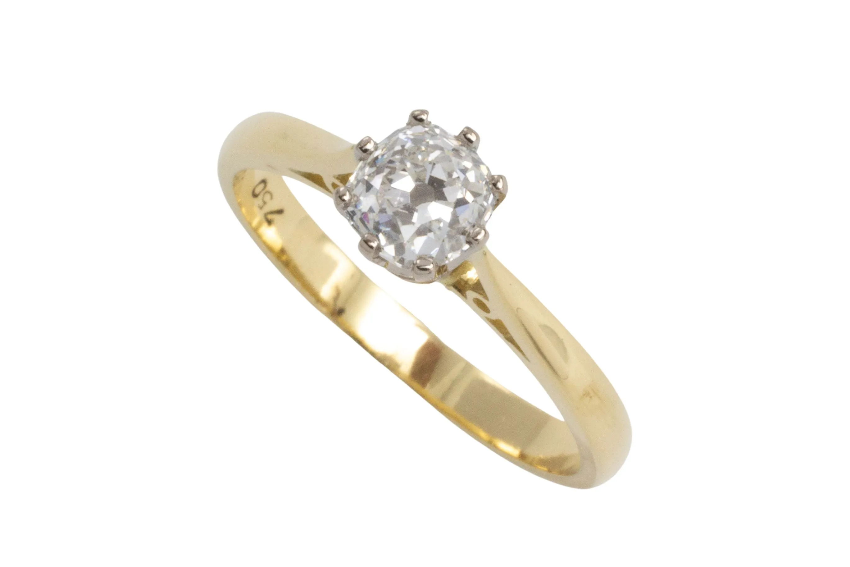 Old mine cut diamond solitaire ring