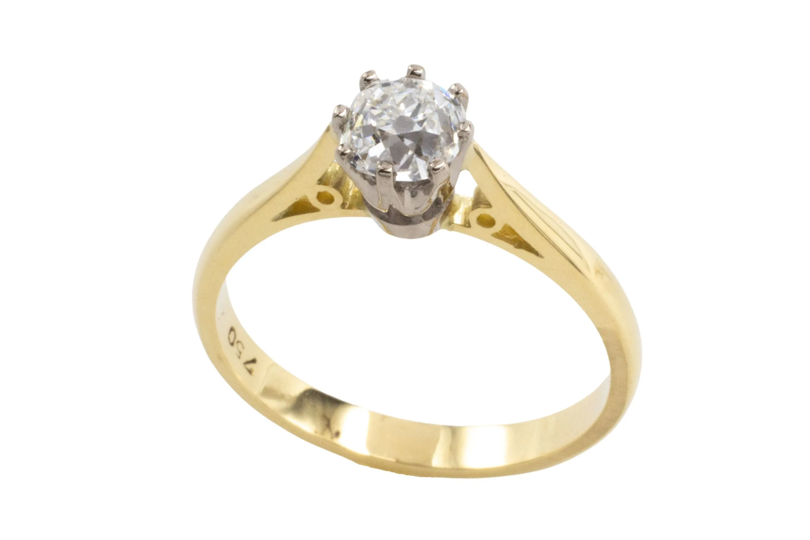 Old mine cut diamond solitaire ring