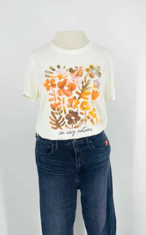 Old Navy Size M Cream/Orange Screen Print Tops Top-Short Sleeve