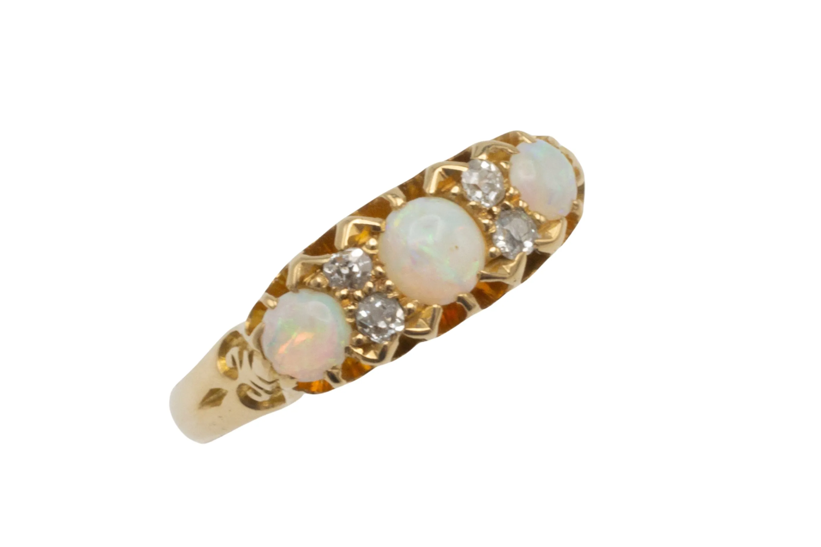 Opal and old cut diamond ring from 1896