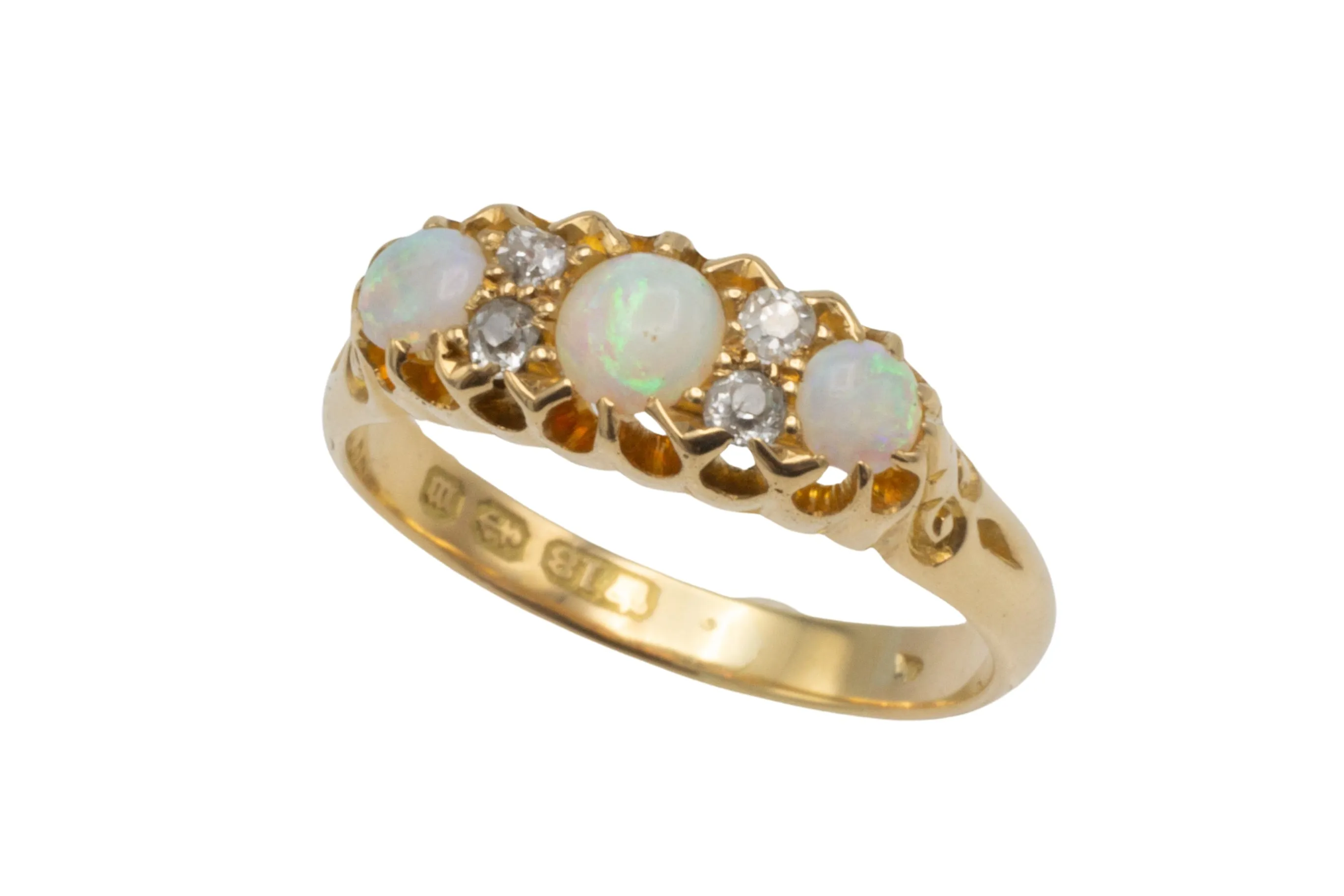 Opal and old cut diamond ring from 1896