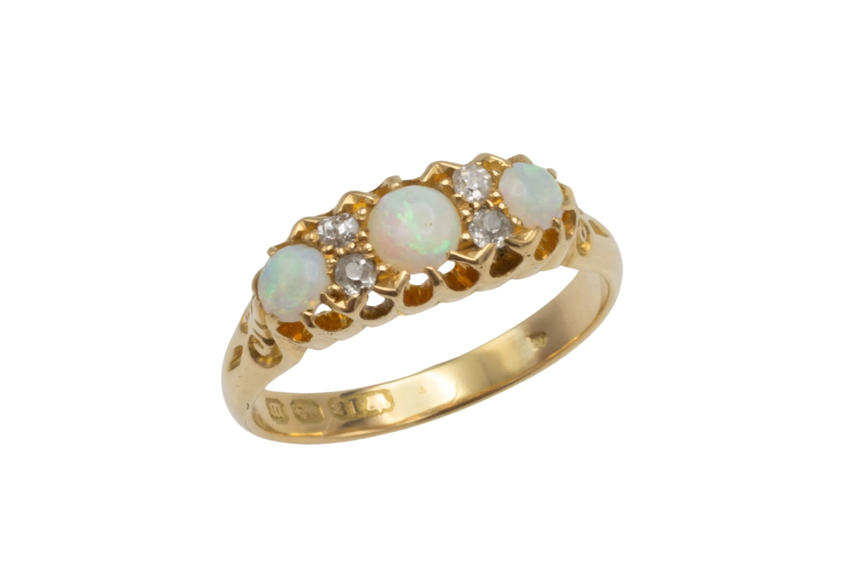 Opal and old cut diamond ring from 1896