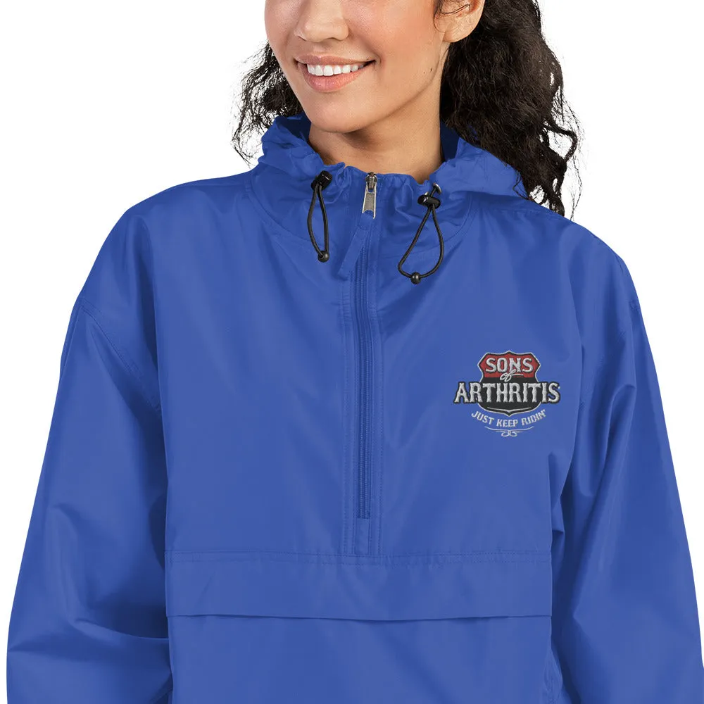 Sons of Arthritis KEEP ON RIDIN" Embroidered Champion Packable Wind & Rain Jacket