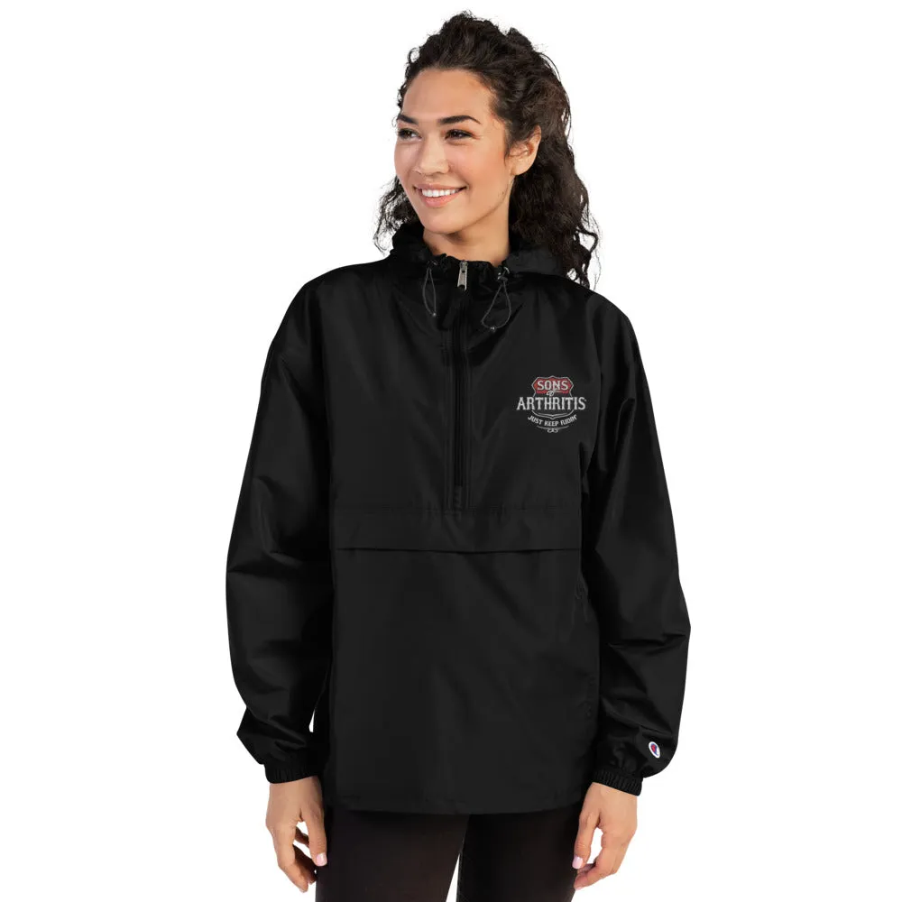 Sons of Arthritis KEEP ON RIDIN" Embroidered Champion Packable Wind & Rain Jacket