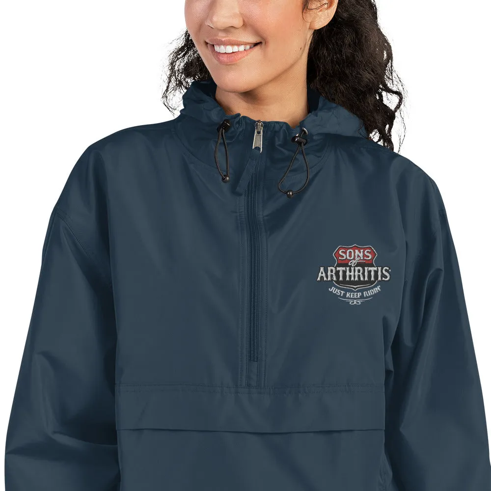 Sons of Arthritis KEEP ON RIDIN" Embroidered Champion Packable Wind & Rain Jacket