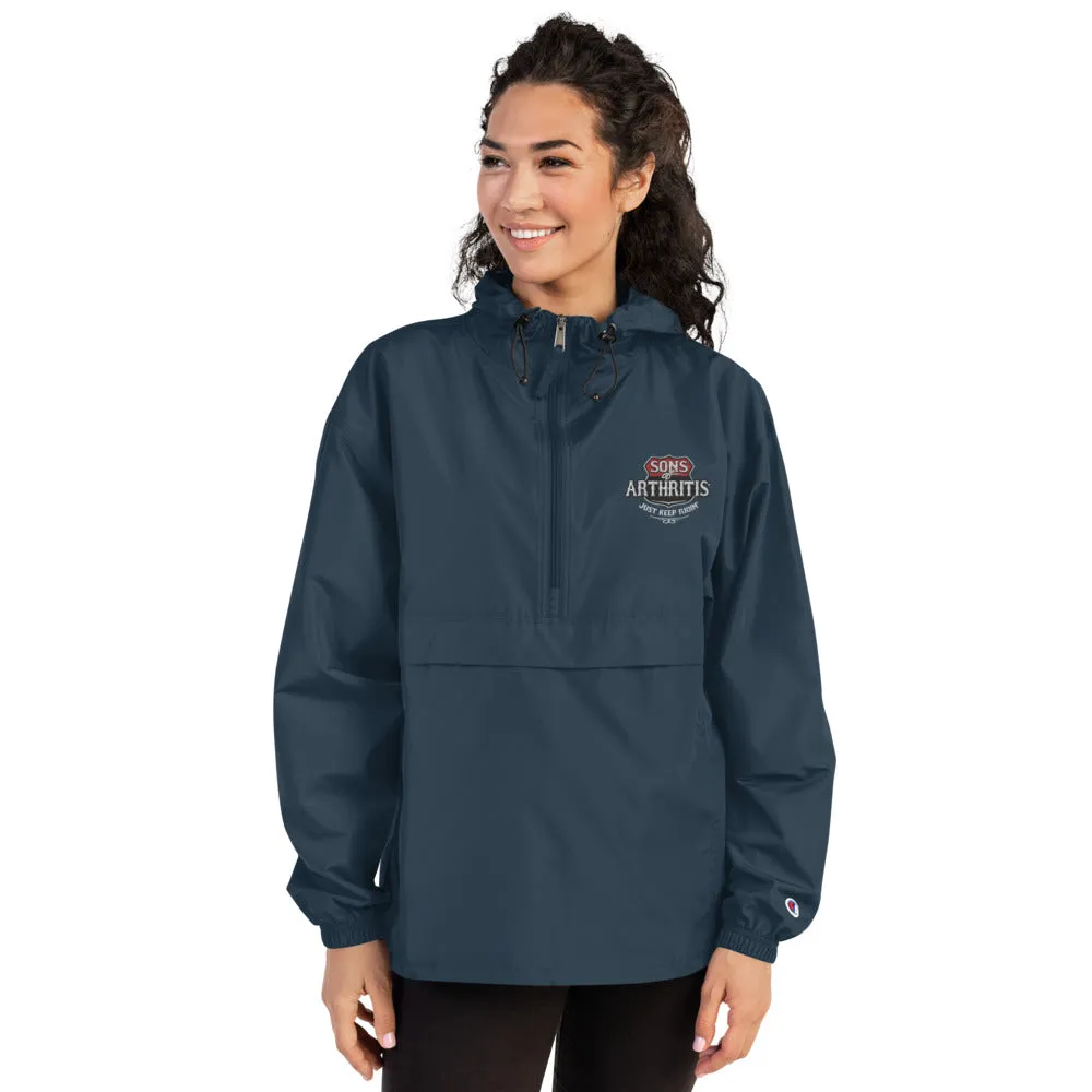 Sons of Arthritis KEEP ON RIDIN" Embroidered Champion Packable Wind & Rain Jacket