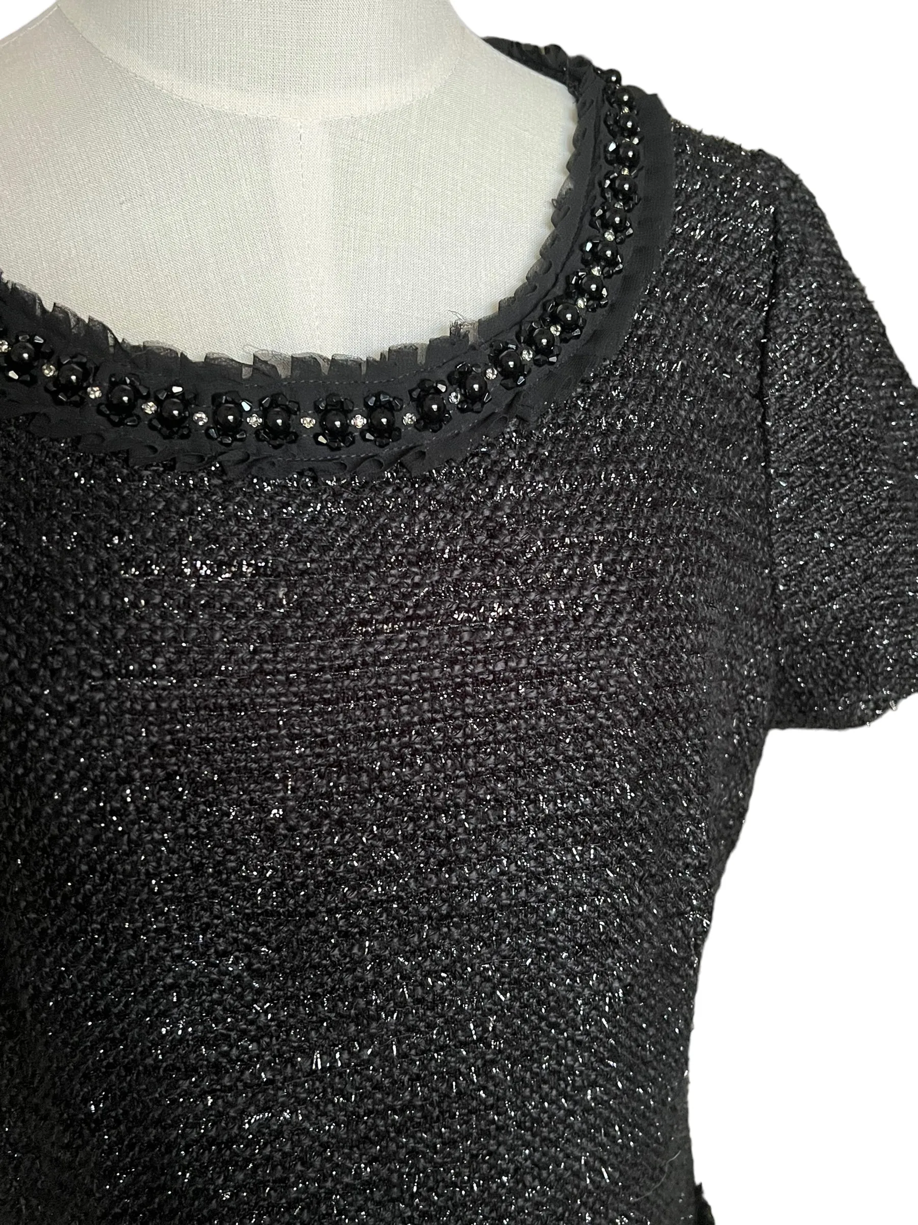 Talbots Size 12 Black Metallic Tweed Dress