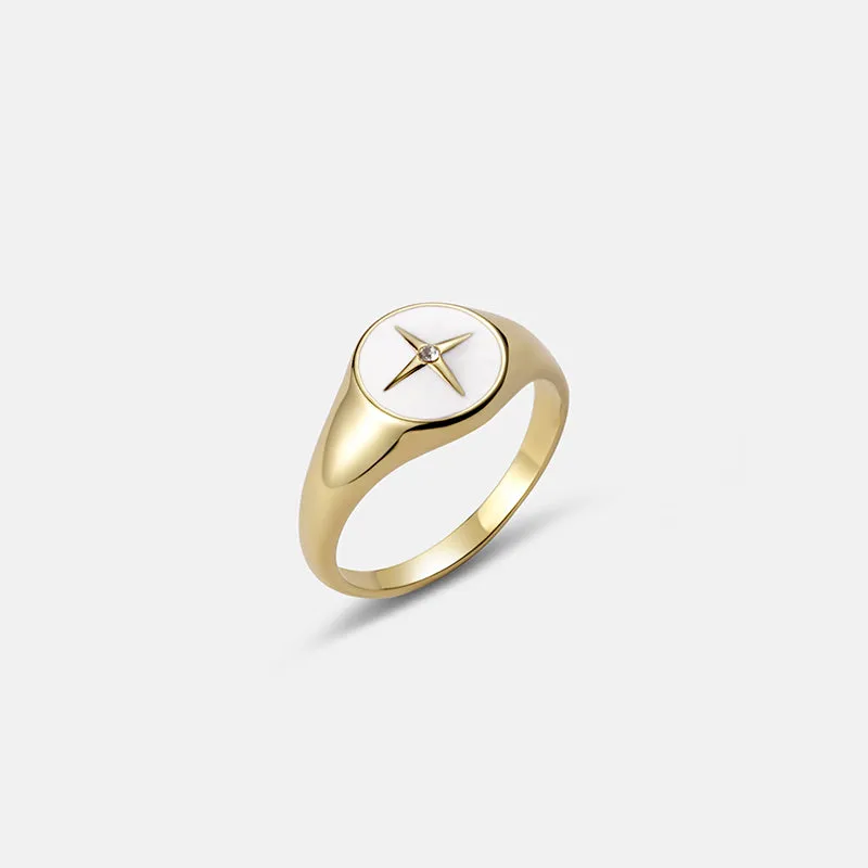 White North Star Signet Ring