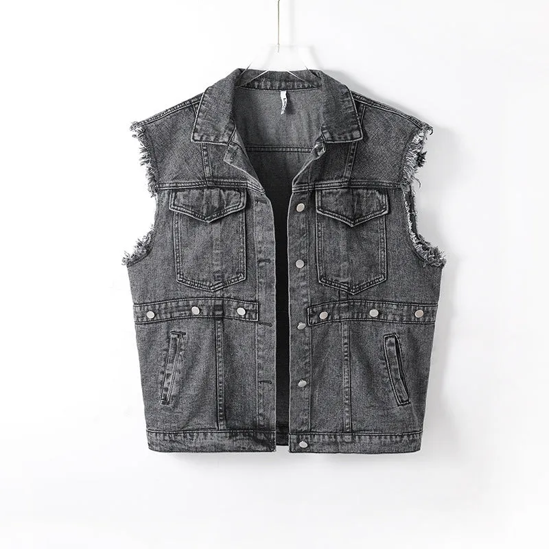 Women Clothing Denim Sleeveless Vest Jacket